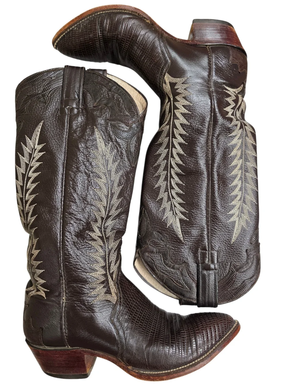 Cowtown Western Cowboy Boots Dark brown Exotic Teju Lizard women size 6.5 B Vint